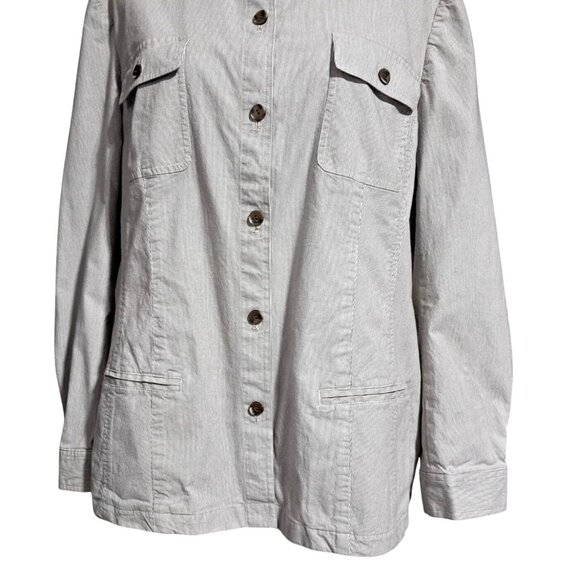 J Jill Shacket Shirt Jacket Top Womens Size XL Long Sleeve Pinstriped Epaulets B - Picture 4 of 13